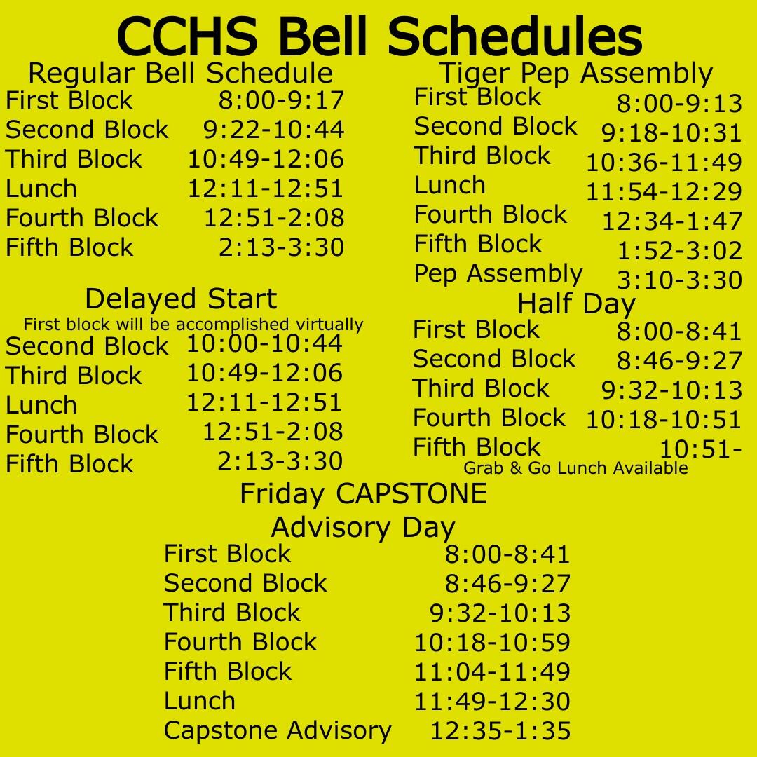 Bell schedule for CCHS
