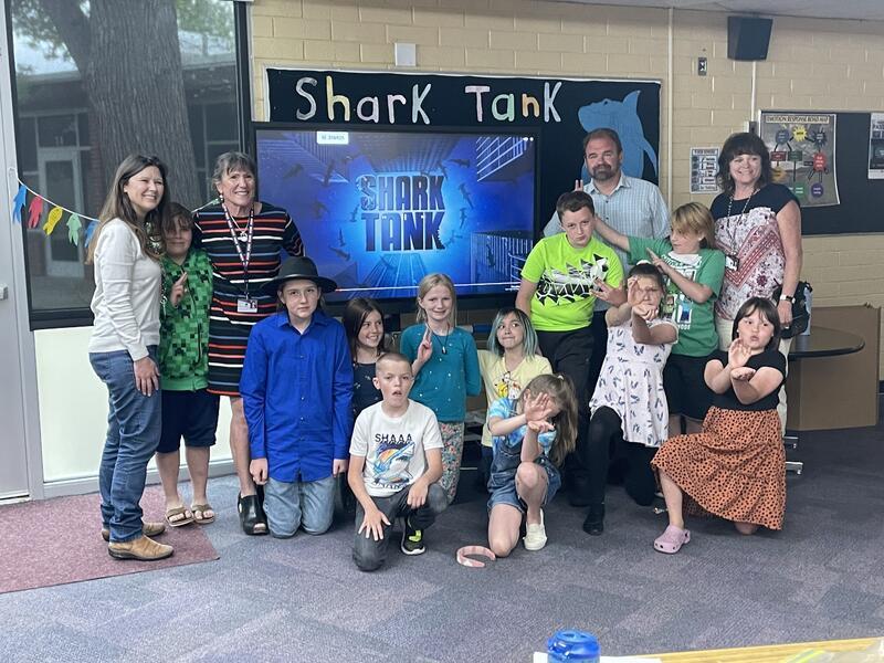4th grade Shark Tank Contestants with judges